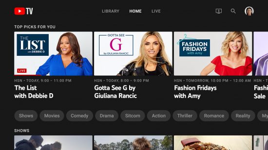 A photo of HSN's YouTube TV Homepage